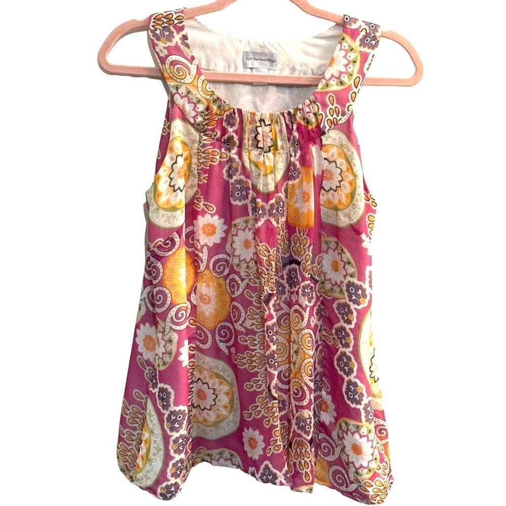 Soft Surroundings 100% silk pink pattern sleeveless blouse size S